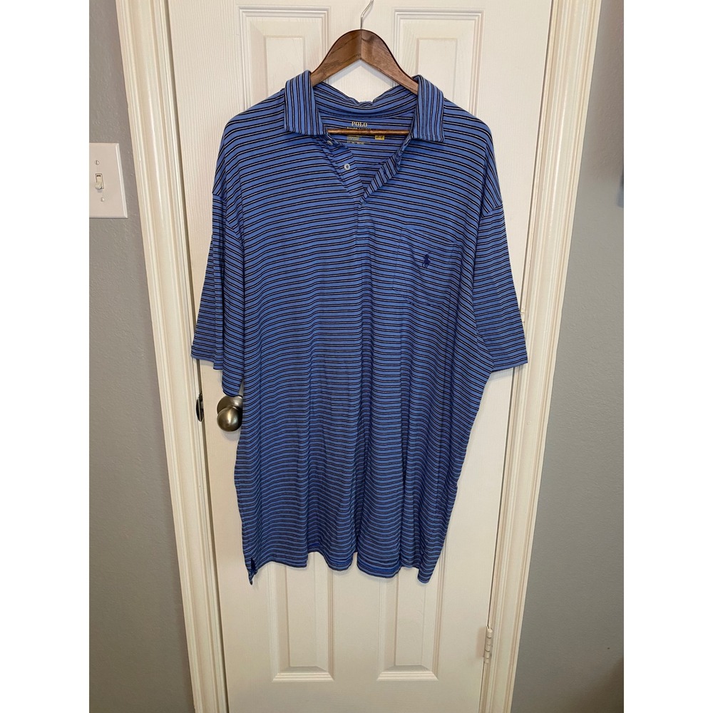 Polo Ralph Lauren Performance Mens 2LT 2XL Tall Blue Striped Polo Shirt Golf Tee